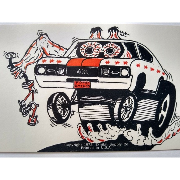 Hot Rod Postcard 442 Ford Eater Car Beatnik Monster Custom Racer Vendor Card - Picture 1 of 3